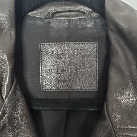 AllSaints Conroy Quilted Leather Zip Biker Jacket Black Asymmetric Size US 4 - Picture 10 of 11